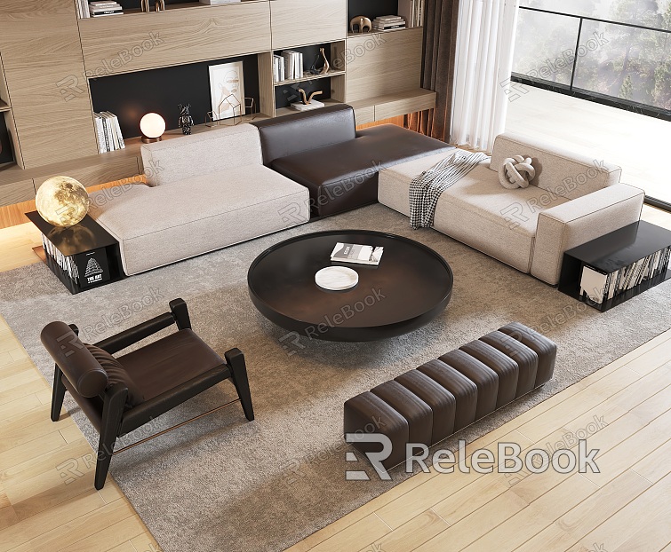 Minotti Modern Sofa Coffee Table Combination Modern Living Room Leisure Chair Style Furniture Coffee Table Month model