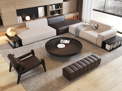 Minotti Modern Sofa Coffee Table Combination Modern Living Room Leisure Chair Style Furniture Coffee Table Month model