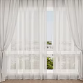 Sheer White Flowing Curtains With Tiebacks Enhancing Modern Room With City View And Greenery