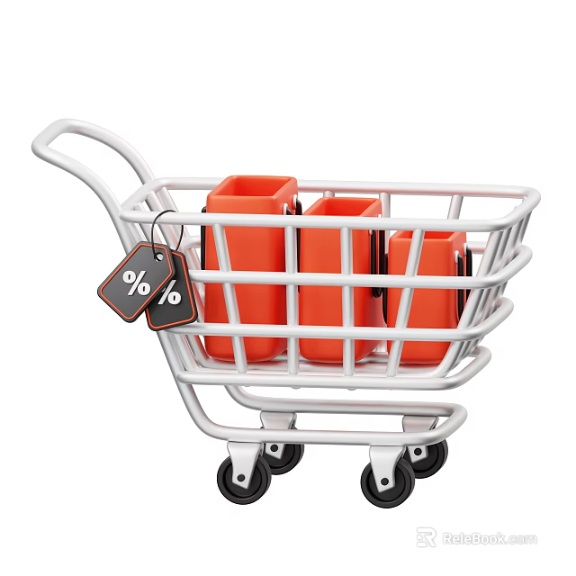 Utility Cart With White Frame Orange Storage Containers And Tags 3d model 