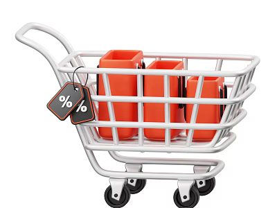 Utility Cart With White Frame Orange Storage Containers And Tags 3d model