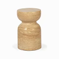 Light Brown Wooden Side Table with Minimalist Round Top and Cylindrical Base Natural Texture
