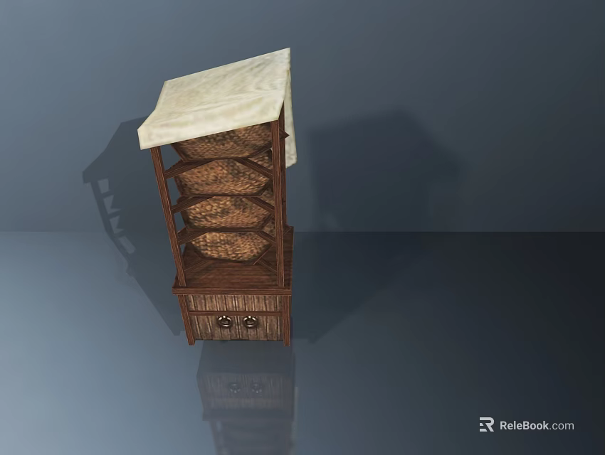 Charming Multi tiered Garden Decor Shelf with Wicker Baskets White Canopy and Drawers 3d model 