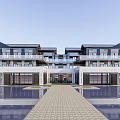 Modern Sales Office Building Architecture With Glass Facade And Balcony Design Exterior