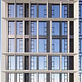 Modern High Rise Building With Glass Curtain Wall And Commercial Entrance
