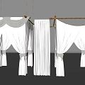Elegant White Curtains With Different Styles Hanging On Bamboo Rods For Home Decoration