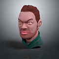 Detailed 3D Character Head Model With Red Hair Beard Green Collar And Serious Expression