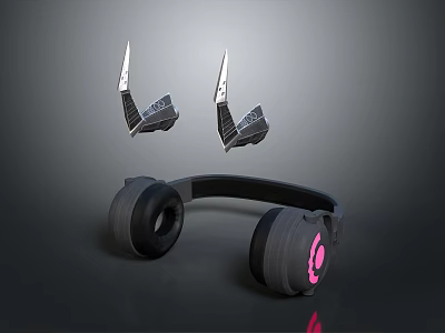 Modern Gray Headphones With Pink LED Lights And Comfortable Over Ear Cups Design 3d model