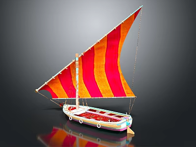 Decorative Sailboat with Orange and Red Striped Sail and Reflection 3d model