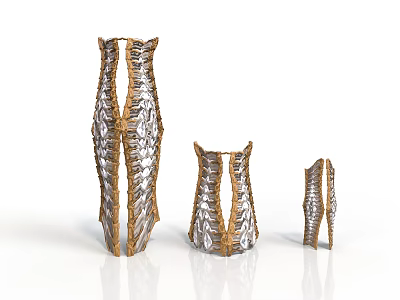 Organ And Hair Inspired Textured Decorative Metallic Objects In Silver Gold Finish With Three Sizes 3d model