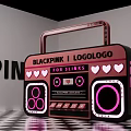 Blackpink LogoLogo Portable Radio For Slimms With Pink Black Heart Patterns On Checkerboard Floor