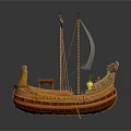Ancient Wooden Sailing Boat Model With White Sails And Traditional Design