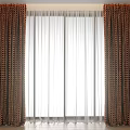 Brown Geometric Pattern Curtains With White Sheer Layers For Indoor Window Decoration 3d model