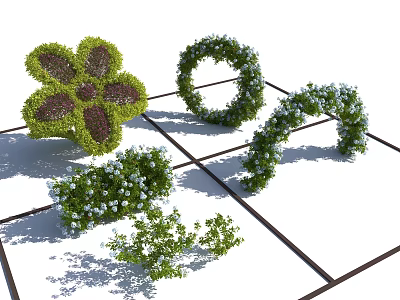 Flower Shaped Circular Arched and Small Bushes on Grid Patterned Ground 3d model