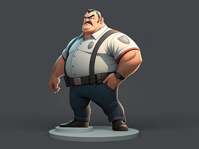 Muscular Man in Police Uniform with Badge as 3D Model Standing with Hands in Pockets 3d model