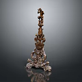 Antique Decorative Sculpture With Multi Tiered Design Intricate Carvings And Silver Base