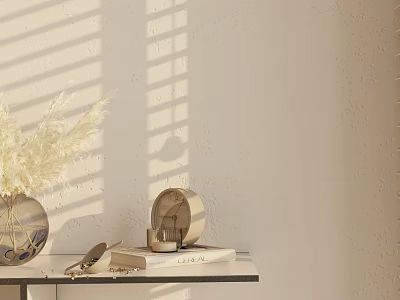 Modern Decorative Ornaments Set With Vase Dried Pampas Grass Round Ornament And Book On Shelf 3d model