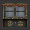 Traditional Handcrafted Cabinet With Black Body Colorful Painted Decorations And Glass Doors