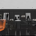 Modern Bridal Shop Interior With Dark Reception Counter Gold Signage And Textured Wall