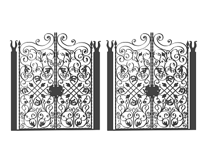 Wrought Iron Gates With Intricate Floral Patterns And Double Panel Design 3d model
