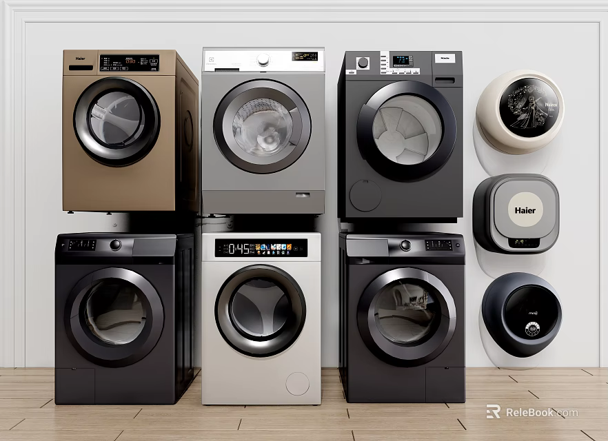 Various Modern Front Loading Washing Machines In Different Colors And Styles 3d model 