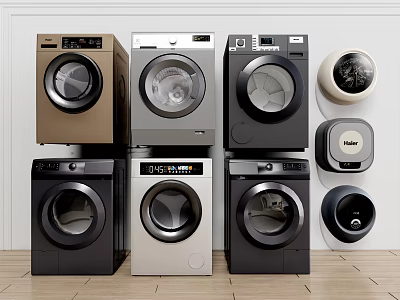 Various Modern Front Loading Washing Machines In Different Colors And Styles 3d model
