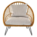 Stylish Rattan Leisure Chair With Light Gray Cushion And Black Metal Legs