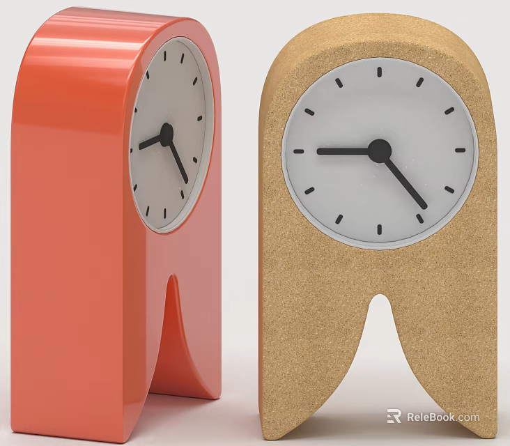 Modern Minimalist Table Clocks in Red and Brown Stylish Home Decor Accessories 3d model 