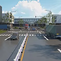 Urban Road Traffic Barrier with White Vertical Bars Black Base and Yellow Lines on City Street