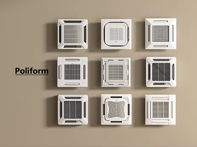 Poliform White Air Conditioner Fans Arranged In Three Rows On Beige Wall 3d model