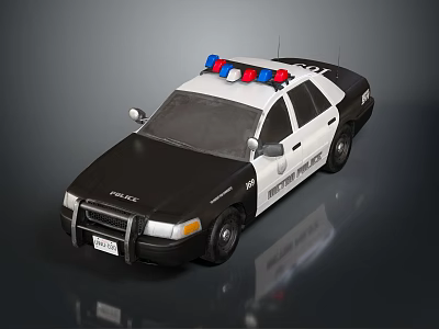 Black and White Police Car With Red Blue Roof Emergency Lights And POLICE Logo 3d model