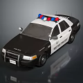 Black and White Police Car With Red Blue Roof Emergency Lights And POLICE Logo