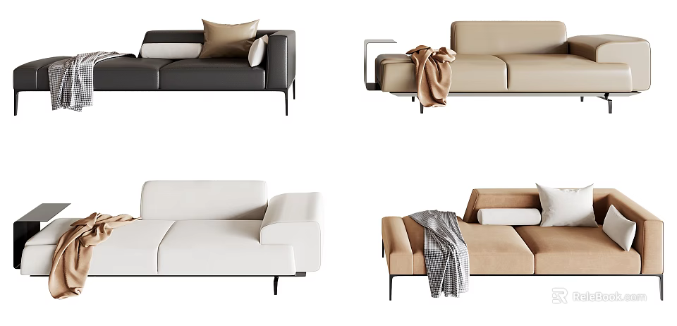 Modern Chaise Lounge Designs With Pillows Blankets And Various Color Options 3d model 