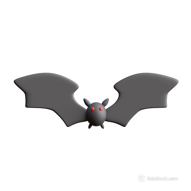Gray Bat with Red Eyes and Spread Wings in Flight Illustration 3d model 