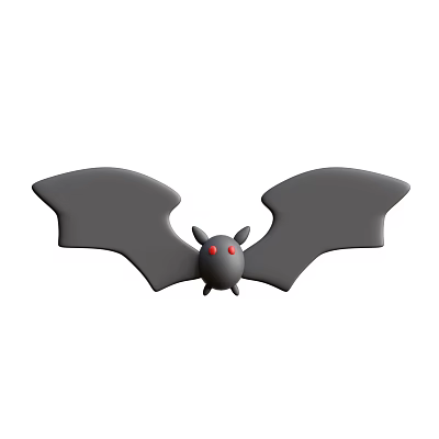 Gray Bat with Red Eyes and Spread Wings in Flight Illustration 3d model