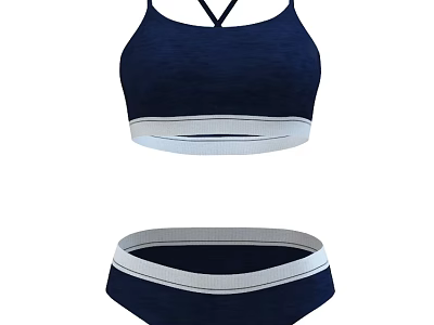 Navy Blue Sports Bra and Shorts Set with White Trim and Stretchy Fabric 3d model
