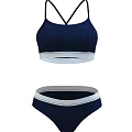 Navy Blue Sports Bra and Shorts Set with White Trim and Stretchy Fabric