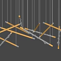 Stylish Modern Chandelier With Intersecting Gold Metal Rods And Clear Crystal Elements