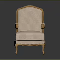 Elegant Classic Beige Upholstered Chair With Wooden Armrests And Curved Legs