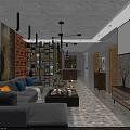 Modern Industrial Open Plan Living And Dining Room With Cozy Sofa And Exposed Brick Wall