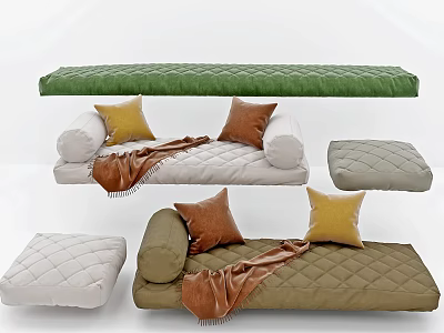 Home Living Decor Items Including Green Cushion White Sofa Pillows And Beige Sofa With Blanket 3d model