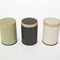 Three Different Colored Trash Bins With Gold Rim And Vertical Stripe Design