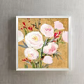 Elegant Botanical Painting With White Frame Light Pink Flowers Green Leaves On Wall