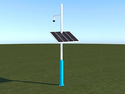 Industrial Equipment Solar Panel Security Camera Pole With Blue Base On Green Field 3d model
