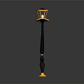 Architectural Street Lamp Design With Black Pole Yellow Base And Orange Lampshade Decorative Spherical Details