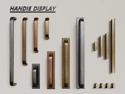 Various Stylish Cabinet Handles in Brushed Brass Matte Black and Copper Finishes 3d model