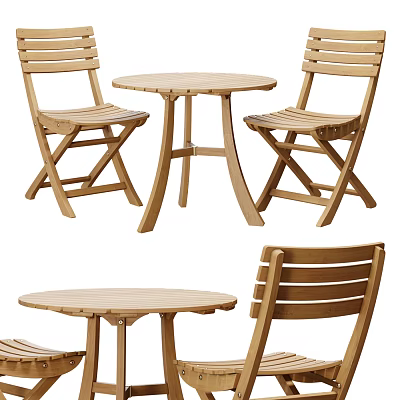 Wooden Round Outdoor Table With Folding Chairs For Patio Garden Use 3d model