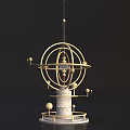 Cartoon Mechanical Scene With Golden Ring Structure And Spherical Components On Pedestal Base
