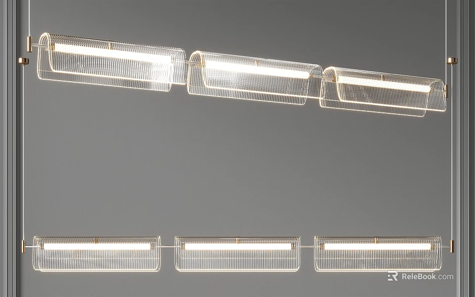 Modern Transparent Chandelier with Long Rectangular Shape and Metal Frame Design 3d model 