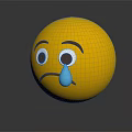 Yellow Decorative Ornament Set With Sad Expression And Blue Tear On Gray Background